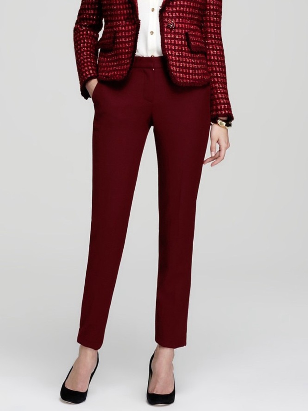 Tory Burch Celeste slim straight leg plum wool trousers